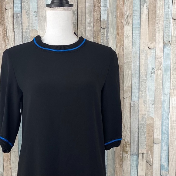 Zara XS Black Blue Chiffon Ribbed Trim Shift Dress - Picture 2 of 5